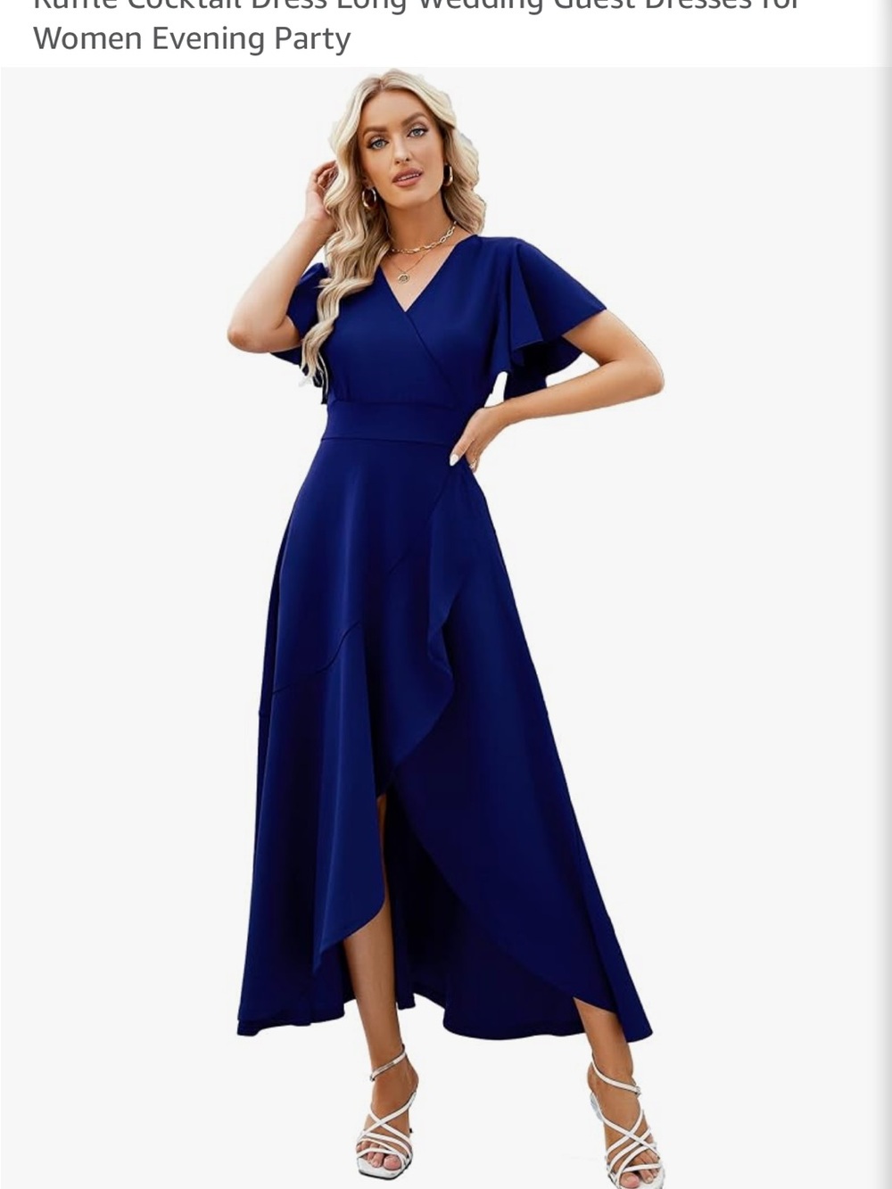 Elegant V-Neck Navy Blue Wrap Maxi Dress for Women